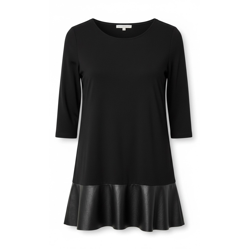 Annalee + Hope Black Faux Leather Trim Shift Dress 3/4 Sleeve Large Made in USA